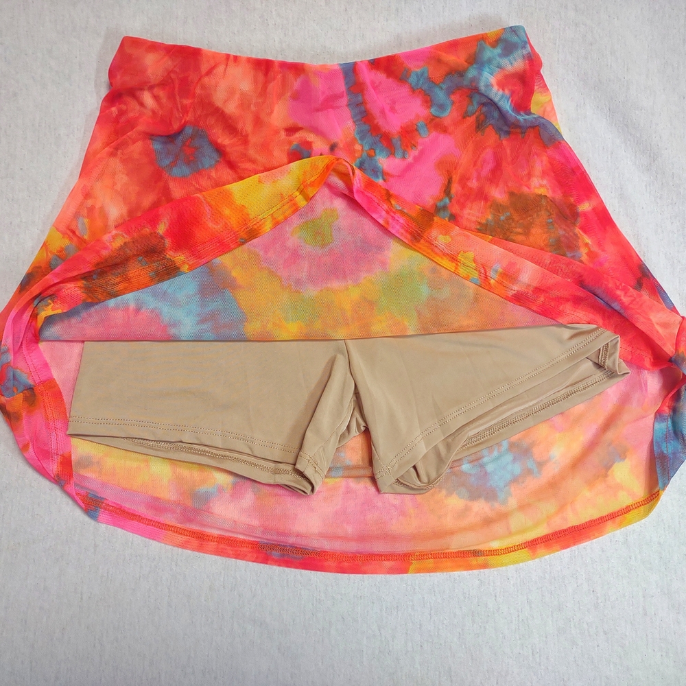Rare New Los Angeles Apparel Printed Micro Mesh Skort| Orange Tie Dye| Medium - Picture 5 of 8